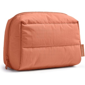 image:imageBAGSMART Puffy Makeup Bag Wide Opening Cosmetic Organizer Soft WaterResistant Travel Toiletry Pouch for Women for Purse Compact amp SpaciousClay Pink