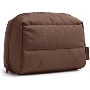 image:imageBAGSMART Puffy Makeup Bag Wide Opening Cosmetic Organizer Soft WaterResistant Travel Toiletry Pouch for Women for Purse Compact amp SpaciousCoffee Brown