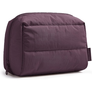 image:imageBAGSMART Puffy Makeup Bag Wide Opening Cosmetic Organizer Soft WaterResistant Travel Toiletry Pouch for Women for Purse Compact amp SpaciousCrimson Purple
