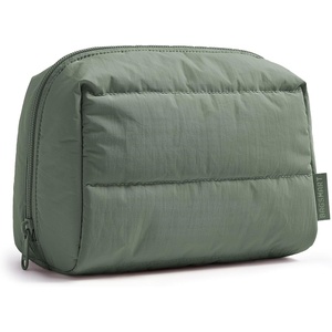 image:imageBAGSMART Puffy Makeup Bag Wide Opening Cosmetic Organizer Soft WaterResistant Travel Toiletry Pouch for Women for Purse Compact amp SpaciousHaze Green