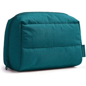 image:imageBAGSMART Puffy Makeup Bag Wide Opening Cosmetic Organizer Soft WaterResistant Travel Toiletry Pouch for Women for Purse Compact amp SpaciousInk Green