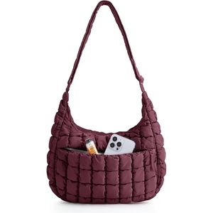 image:imageBAGSMART Quilted Crossbody Bags for Women Travel Purses Hobo Shoulder Bag  Fits 129 iPad Long Adjustable Strap Puffer Purses for Commute Daily Use Travel Essentials Inner Pockets WaterresistantDeep Cherry Red