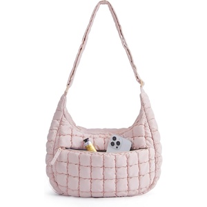 image:imageBAGSMART Quilted Crossbody Bags for Women Travel Purses Hobo Shoulder Bag  Fits 129 iPad Long Adjustable Strap Puffer Purses for Commute Daily Use Travel Essentials Inner Pockets WaterresistantDblossom Pink