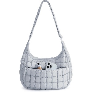 image:imageBAGSMART Quilted Crossbody Bags for Women Travel Purses Hobo Shoulder Bag  Fits 129 iPad Long Adjustable Strap Puffer Purses for Commute Daily Use Travel Essentials Inner Pockets WaterresistantFmoonlight Gray