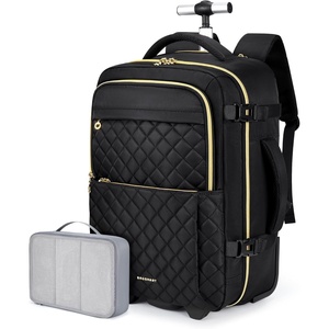 image:imageBAGSMART Rolling Backpack for Women Wheeled Backpack with Packing Cube Travel Back pack with Wheels Carry On Suitcase Bag 17 Inch Large Roller Daypack BlackBlack