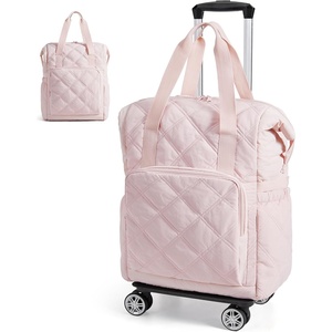 image:imageBAGSMART Rolling Duffle Bag with Wheels 35L Carry on Travel Bag with Detachable Wheels PVC Wet Pocket Duffle Bag with HandleBaby Pink