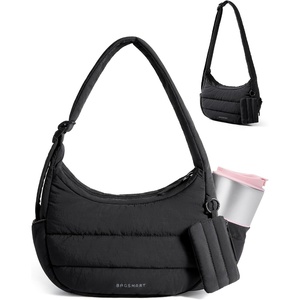 image:imageBAGSMART Shoulder Bag for Women Small Puffer Purses Crossbody Bag  Women Lightweight Fluffy Hobo Handbag with Small Puffy Pouch Adjustable StrapBlack