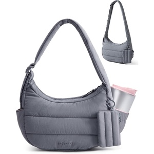 image:imageBAGSMART Shoulder Bag for Women Small Puffer Purses Crossbody Bag  Women Lightweight Fluffy Hobo Handbag with Small Puffy Pouch Adjustable StrapGrey