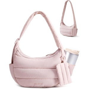 image:imageBAGSMART Shoulder Bag for Women Small Puffer Purses Crossbody Bag  Women Lightweight Fluffy Hobo Handbag with Small Puffy Pouch Adjustable StrapPink