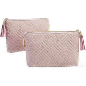 image:imageBAGSMART Small Makeup Bag Elegant Cosmetic Pouch with Tassel Soft WaterResistant Travel Organizer for Women Cosmetics amp Everyday Essentials Pink2 pinks or 1 black1 pink