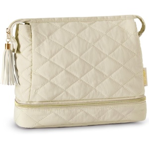 image:imageBAGSMART Small Makeup Bag Elegant Cosmetic Pouch with Tassel Soft WaterResistant Travel Organizer for Women Cosmetics amp Everyday Essentials PinkABeige