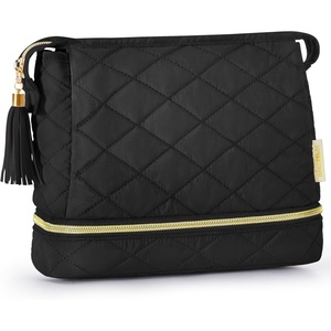 image:imageBAGSMART Small Makeup Bag Elegant Cosmetic Pouch with Tassel Soft WaterResistant Travel Organizer for Women Cosmetics amp Everyday Essentials PinkABlack