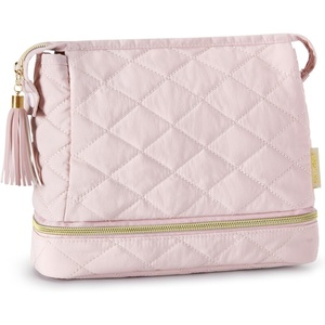 image:imageBAGSMART Small Makeup Bag Elegant Cosmetic Pouch with Tassel Soft WaterResistant Travel Organizer for Women Cosmetics amp Everyday Essentials PinkAPink