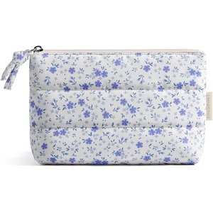 image:imageBAGSMART Small Makeup Bag Elegant Cosmetic Pouch with Tassel Soft WaterResistant Travel Organizer for Women Cosmetics amp Everyday Essentials PinkBlue Ditsy Floral