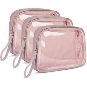 image:imageBAGSMART TSA Approved Toiletry Bag 3 Pack Clear Makeup Cosmetic Bag Organizer Quart Size Travel Bag for Toiletries Carryon Travel Accessories Essentials  PinkPink
