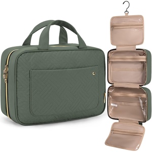 image:imageBAGSMART Toiletry Bag Travel Bag with Hanging Hook Waterresistant Makeup Cosmetic Bag Travel Organizer for Accessories Shampoo Fullsize Container Toiletries Black MediumHazy Green