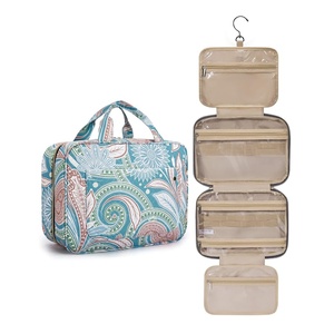 image:imageBAGSMART Toiletry Bag Travel Bag with Hanging Hook Waterresistant Makeup Cosmetic Bag Travel Organizer for Accessories Shampoo Fullsize Container Toiletries Black MediumGreen Paisley