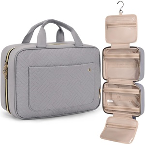 image:imageBAGSMART Toiletry Bag Travel Bag with Hanging Hook Waterresistant Makeup Cosmetic Bag Travel Organizer for Accessories Shampoo Fullsize Container Toiletries Black MediumGrey