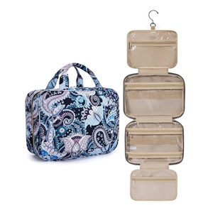 image:imageBAGSMART Toiletry Bag Travel Bag with Hanging Hook Waterresistant Makeup Cosmetic Bag Travel Organizer for Accessories Shampoo Fullsize Container Toiletries Black MediumBlue Paisley