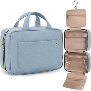image:imageBAGSMART Toiletry Bag Travel Bag with Hanging Hook Waterresistant Makeup Cosmetic Bag Travel Organizer for Accessories Shampoo Fullsize Container Toiletries Black MediumLucent Blue