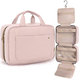 image:imageBAGSMART Toiletry Bag Travel Bag with Hanging Hook Waterresistant Makeup Cosmetic Bag Travel Organizer for Accessories Shampoo Fullsize Container Toiletries Black MediumLight Pink