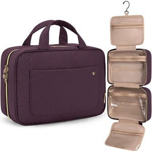 image:imageBAGSMART Toiletry Bag Travel Bag with Hanging Hook Waterresistant Makeup Cosmetic Bag Travel Organizer for Accessories Shampoo Fullsize Container Toiletries Black MediumDark Purple