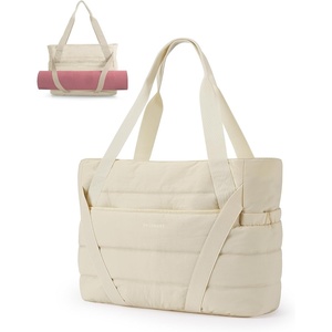 image:imageBAGSMART Tote Bag for Women with Zipper and Yoga Mat Straps Quilted Gym Tote for Travel Work SportBeige