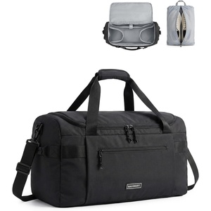 image:imageBAGSMART Travel Duffel Bags with Dividers 32L Gym Duffle Bag with Laptop Compartment Carry On Weekender Overnight Bag Shoe Bag PVC Wet Pocket BrownBlack