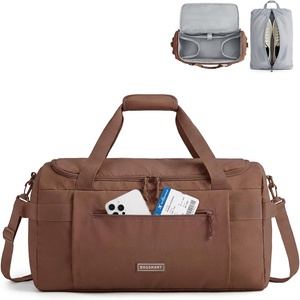 image:imageBAGSMART Travel Duffel Bags with Dividers 32L Gym Duffle Bag with Laptop Compartment Carry On Weekender Overnight Bag Shoe Bag PVC Wet Pocket BrownDark Brown