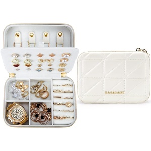 image:imageBAGSMART Travel Jewelry Box Small PU Leather Jewelry Organizer Portable Double Layer Case for Necklaces Rings Earrings Bracelets PinkBeige