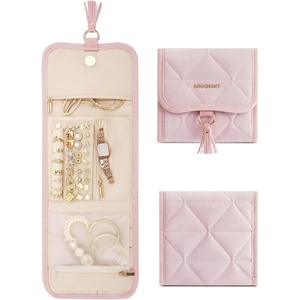 image:imageBAGSMART Travel Jewelry Case Organizer Roll Foldable Jewelry Case for JourneyRings Necklaces Earrings Bracelets Brooches Portable Travel Essentials PinkPink