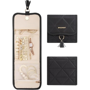 image:imageBAGSMART Travel Jewelry Case Organizer Roll Foldable Jewelry Case for JourneyRings Necklaces Earrings Bracelets Brooches Portable Travel Essentials PinkBlack