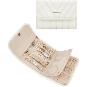 image:imageBAGSMART Travel Jewelry Organizer Case Foldable Jewelry Roll for Necklaces Earrings JourneyRings Bracelets Brooches Portable BeigeABeige