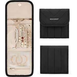 image:imageBAGSMART Travel Jewelry Organizer Case Foldable Jewelry Roll for Necklaces Earrings JourneyRings Bracelets Brooches Portable BeigeBBlack