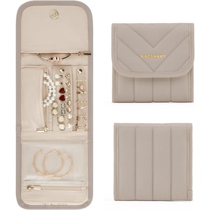 image:imageBAGSMART Travel Jewelry Organizer Case Foldable Jewelry Roll for Necklaces Earrings JourneyRings Bracelets Brooches Portable BeigeBCamel