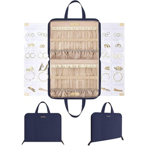image:imageBAGSMART Travel Jewelry Organizer Case Portable Jewelry Roll Bag Tanglefree Necklace Storage Foldable Transparent Pockets for Earrings Rings Bracelet Travel Essentials BlackDark Blue