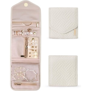 image:imageBAGSMART Travel Jewelry Organizer Roll Foldable Jewelry Case for JourneyRings Necklaces Bracelets Earrings Soft PinkBeige