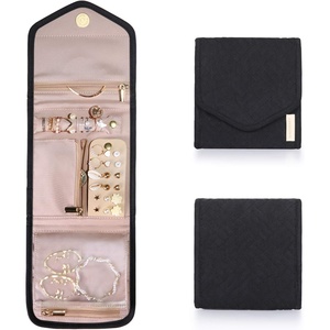image:imageBAGSMART Travel Jewelry Organizer Roll Foldable Jewelry Case for JourneyRings Necklaces Bracelets Earrings Soft PinkBlack