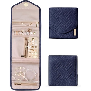 image:imageBAGSMART Travel Jewelry Organizer Roll Foldable Jewelry Case for JourneyRings Necklaces Bracelets Earrings Soft PinkSmokey Blue