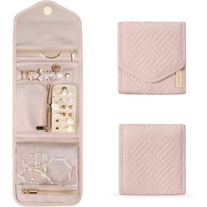 image:imageBAGSMART Travel Jewelry Organizer Roll Foldable Jewelry Case for JourneyRings Necklaces Bracelets Earrings Soft PinkSoft Pink