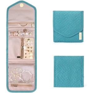 image:imageBAGSMART Travel Jewelry Organizer Roll Foldable Jewelry Case for JourneyRings Necklaces Bracelets Earrings Soft PinkTeal