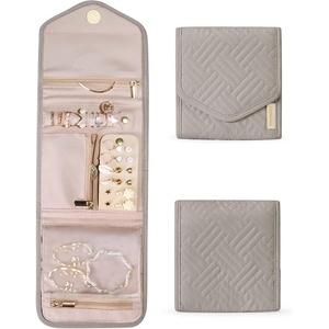 image:imageBAGSMART Travel Jewelry Organizer Roll Foldable Jewelry Case for JourneyRings Necklaces Bracelets Earrings Soft PinkWarm Gray