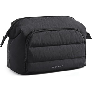 image:imageBAGSMART Travel Makeup Bag Cosmetic Bag Small Make Up Organizer CaseWideopen Pouch for Women Purse for Toiletries Accessories BrushesLarge Beige011 Layer Black