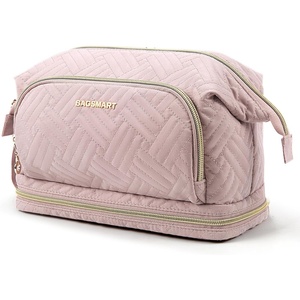 image:imageBAGSMART Travel Makeup Bag Cosmetic Bag Small Make Up Organizer CaseWideopen Pouch for Women Purse for Toiletries Accessories BrushesLarge Beige112 Layers Pink