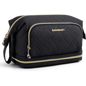 image:imageBAGSMART Travel Makeup Bag Cosmetic Bag Small Make Up Organizer CaseWideopen Pouch for Women Purse for Toiletries Accessories BrushesLarge Beige122 Layers Black