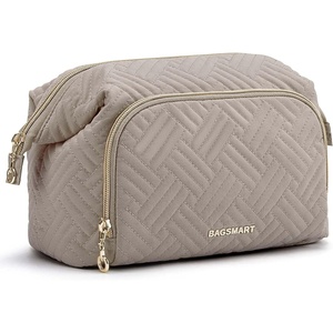 image:imageBAGSMART Travel Makeup Bag Cosmetic Bag Small Make Up Organizer CaseWideopen Pouch for Women Purse for Toiletries Accessories BrushesLarge BeigeB1 Layer Tranquil Gray