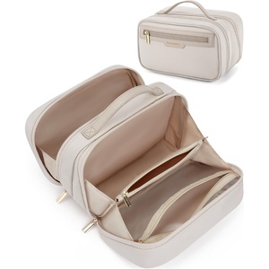 image:imageBAGSMART Travel Makeup Bag Make Up Bag with Multiple Compartments for Organizer Durable amp Compact Cosmetic Organizer for Women for Travel Accessories BeigeWarm gray