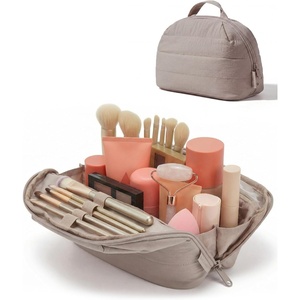 image:imageBAGSMART Travel Makeup Bag for Women Portable Folddown Cosmetic Case Puffy Padded Make Up Organizer Pouch Waterresistant Toiletry Bag for Toiletries Brushes Baby PinkBrown