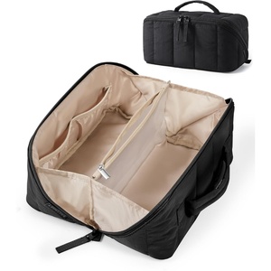 image:imageBAGSMART Travel Makeup Bag for Women Portable Waterresistant Cosmetic Case Puffy Padded Make Up Organizer Pouch Open Flat Toiletry Bag for Toiletries Brushes Pink01Black