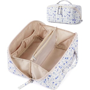 image:imageBAGSMART Travel Makeup Bag for Women Portable Waterresistant Cosmetic Case Puffy Padded Make Up Organizer Pouch Open Flat Toiletry Bag for Toiletries Brushes Pink17Blue Ditsy Floral